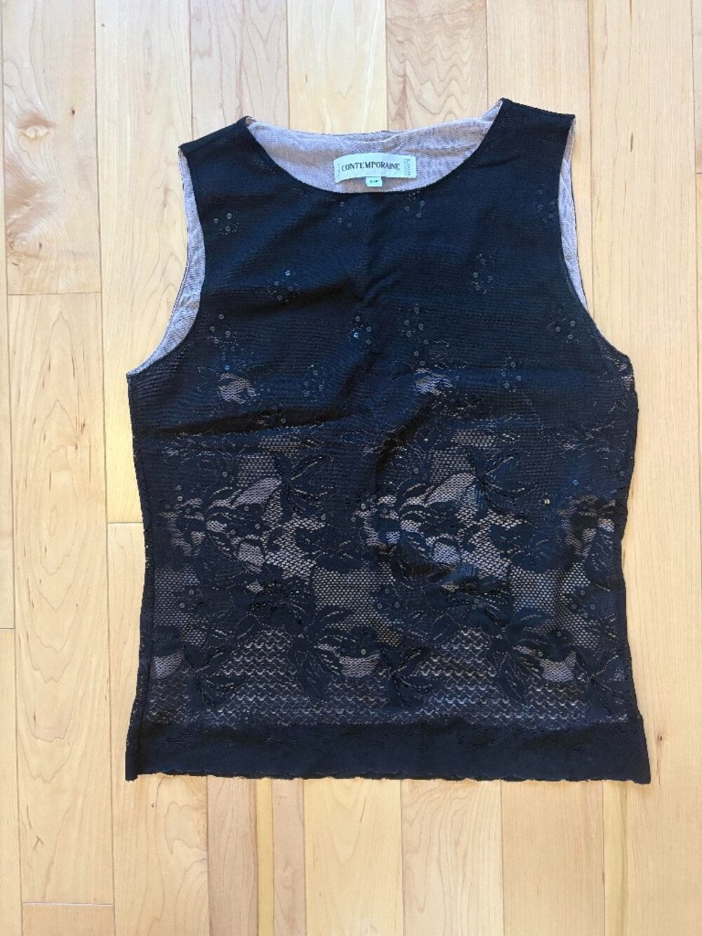 lace sequin black mesh tank top